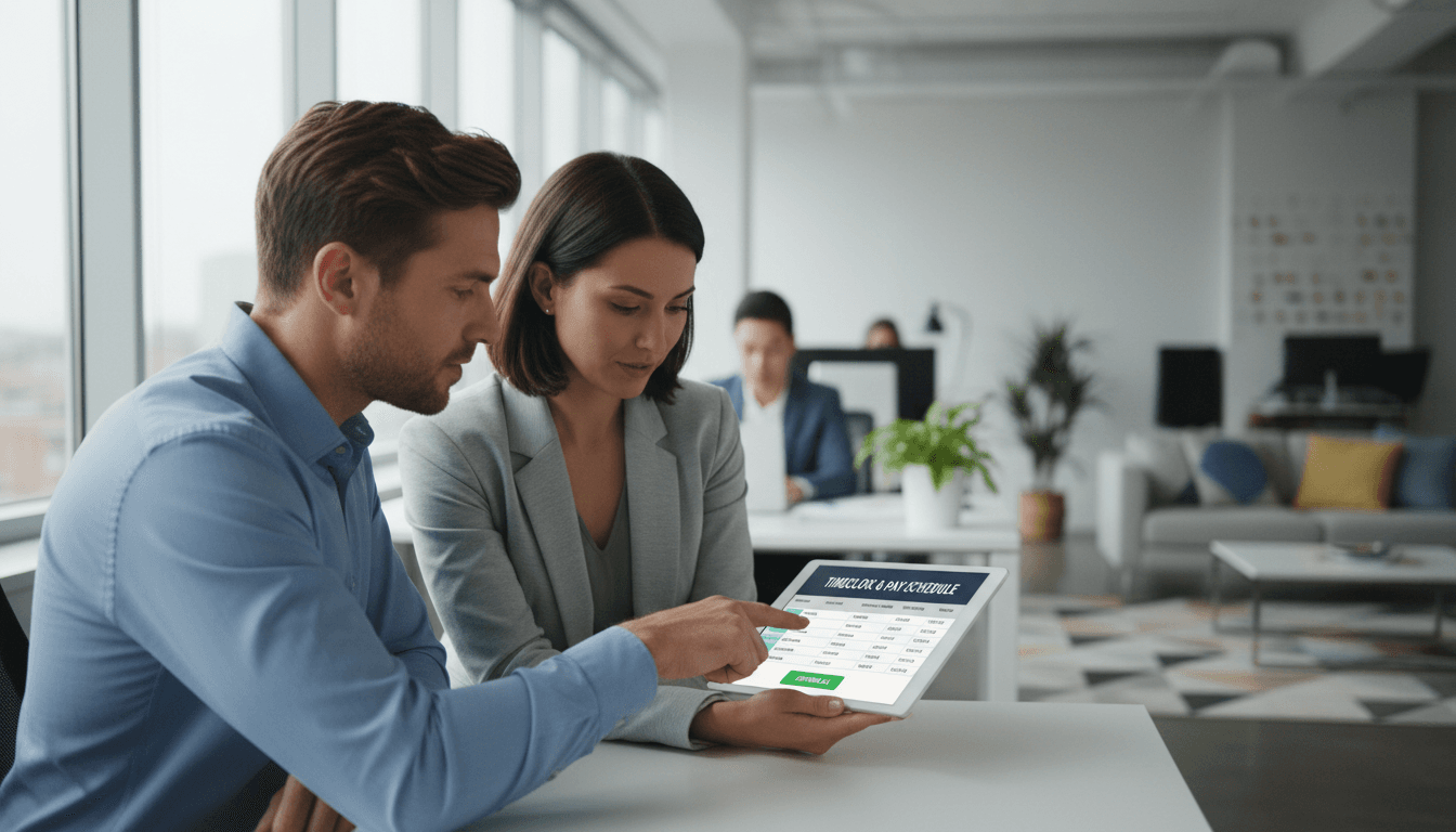 Professional reviewing payroll data on a tablet