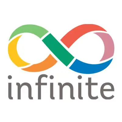 Multi-colored segmented infinity symbol above the word 'infinite' in a grey lowercase font.